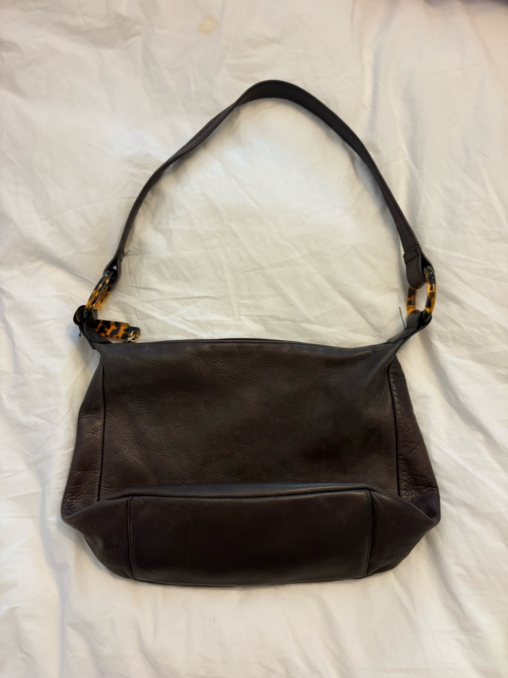 Valerie Stevens Soft Brown Leather Handbag with Tortoise Shell Accent